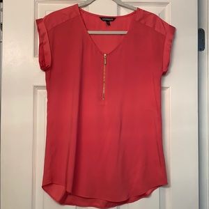 Express Coral Zip Front Satin Gramercy Tee